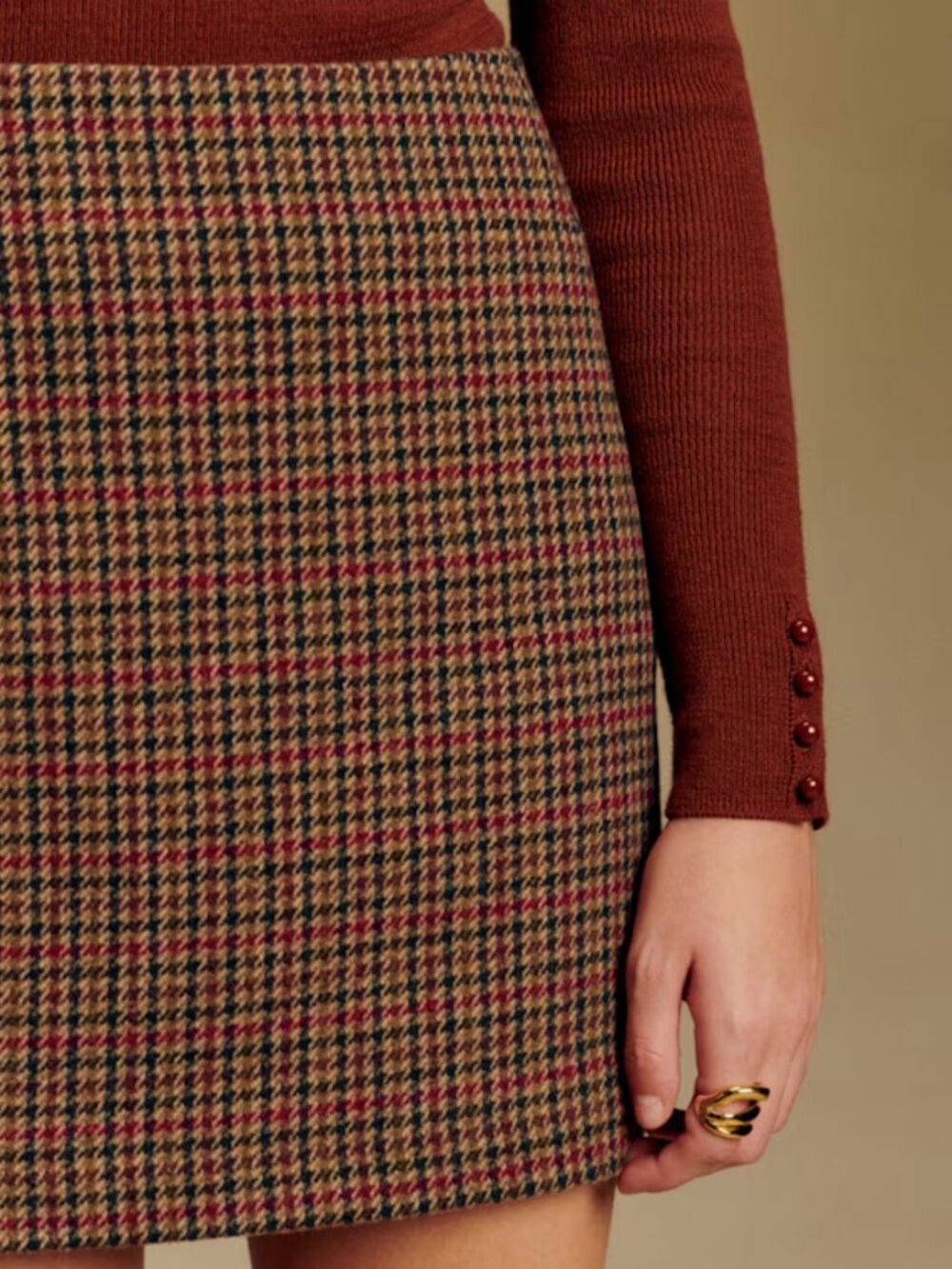Sezane Malia Skirt - Brown Houndstooth - Size 2 US / 34 FR